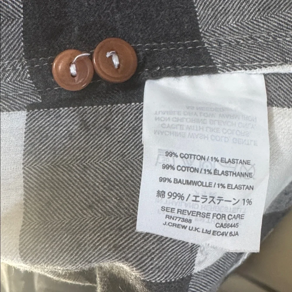 J. Crew Black White Plaid Button Shirt 6 medium flannel boy fit cotton stretch